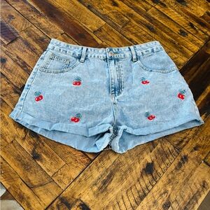 Cherry Embroidered Denim Shorts